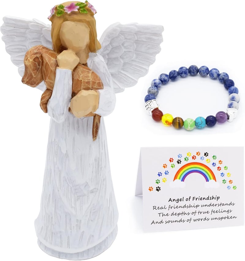 Dog Remembrance Angel Figurine with Chakra Bracelet