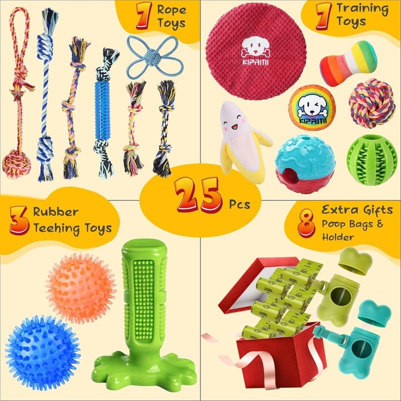 Puppy Chew Toys Set - 25 Pack for Teething & Play