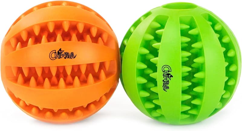 Small Dog Teething Chew Balls - 2 Pack Rubber Dental Toys