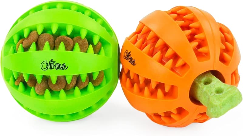 Small Dog Teething Chew Balls - 2 Pack Rubber Dental Toys