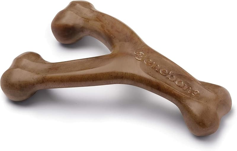 Durable Wishbone Dog Chew Toy - Small, Real Bacon Flavor