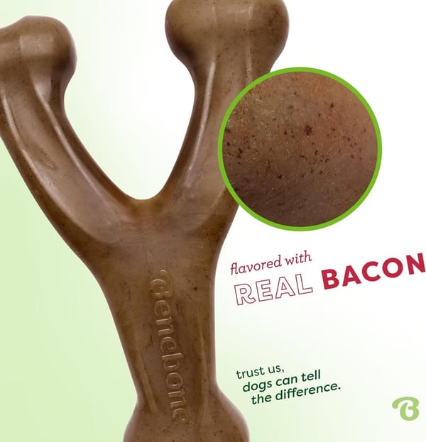 Durable Wishbone Dog Chew Toy - Small, Real Bacon Flavor