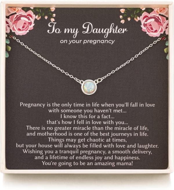 Pregnancy Gift: 925 Sterling Silver White Opal Necklace for Moms