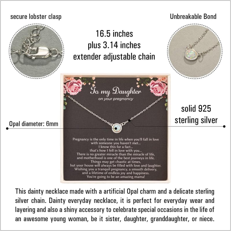 Pregnancy Gift: 925 Sterling Silver White Opal Necklace for Moms