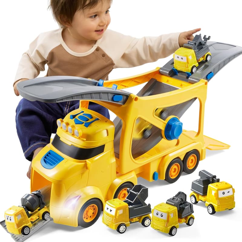 7-in-1 Transport Vehicle Carrier with Toy Cars for Toddlers