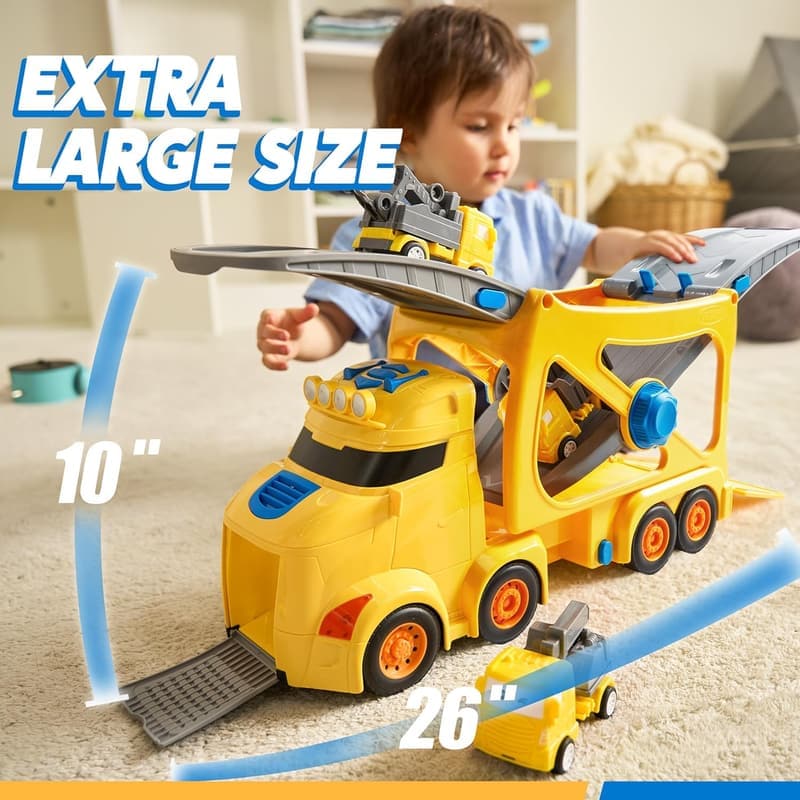 7-in-1 Transport Vehicle Carrier with Toy Cars for Toddlers