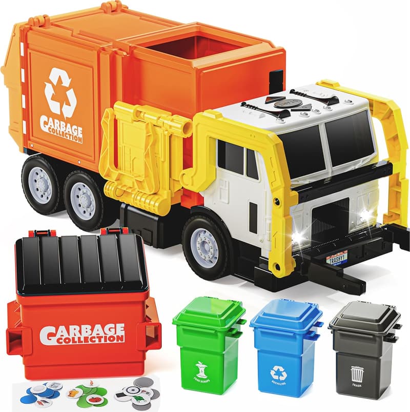 Kids' Friction-Powered Garbage Truck Toy Set with Accessories