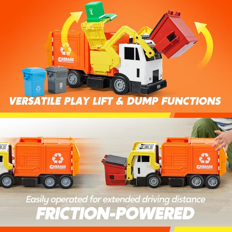 Kids' Friction-Powered Garbage Truck Toy Set with Accessories