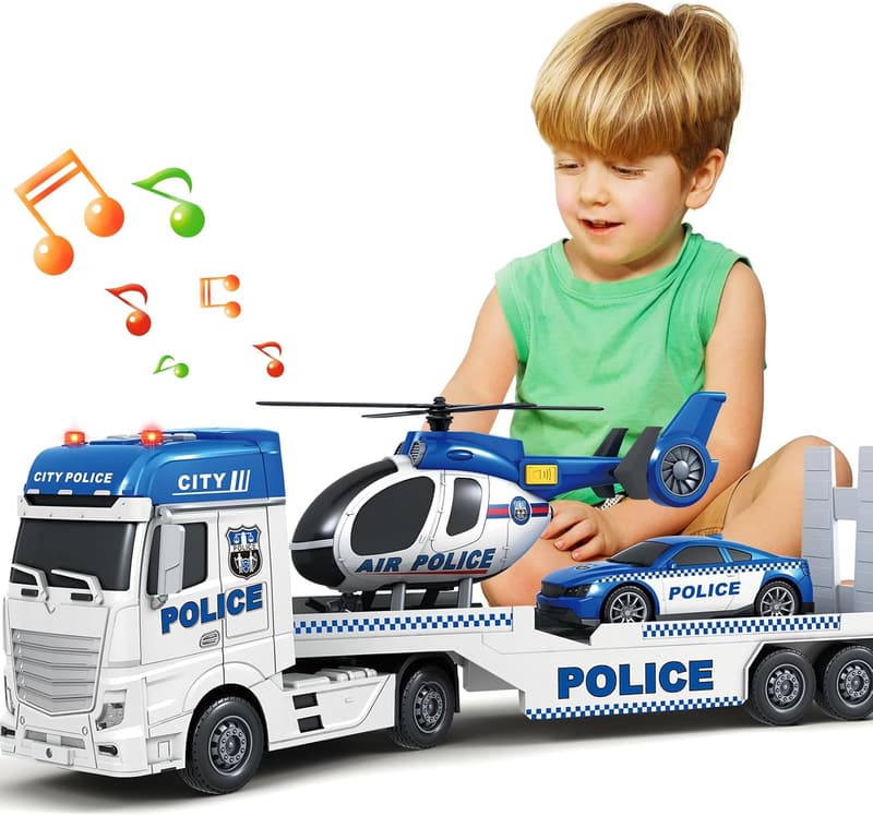 Christmas Police Truck Toy Set for Toddlers, 3-in-1