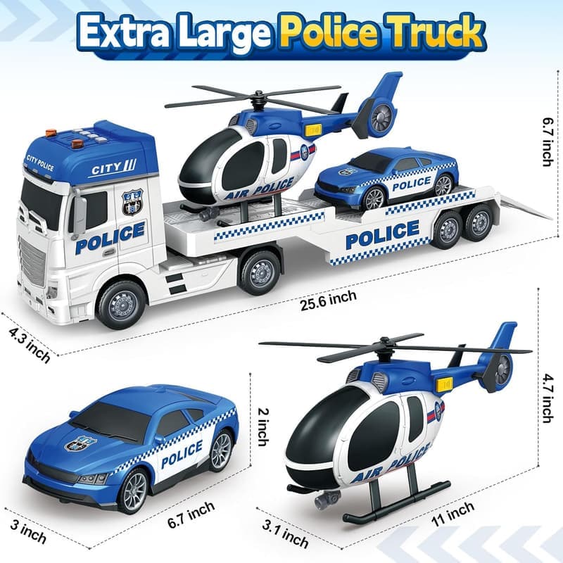 Christmas Police Truck Toy Set for Toddlers, 3-in-1