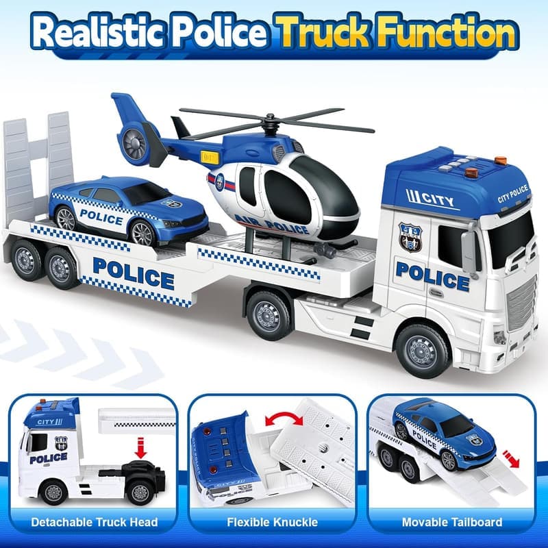 Christmas Police Truck Toy Set for Toddlers, 3-in-1
