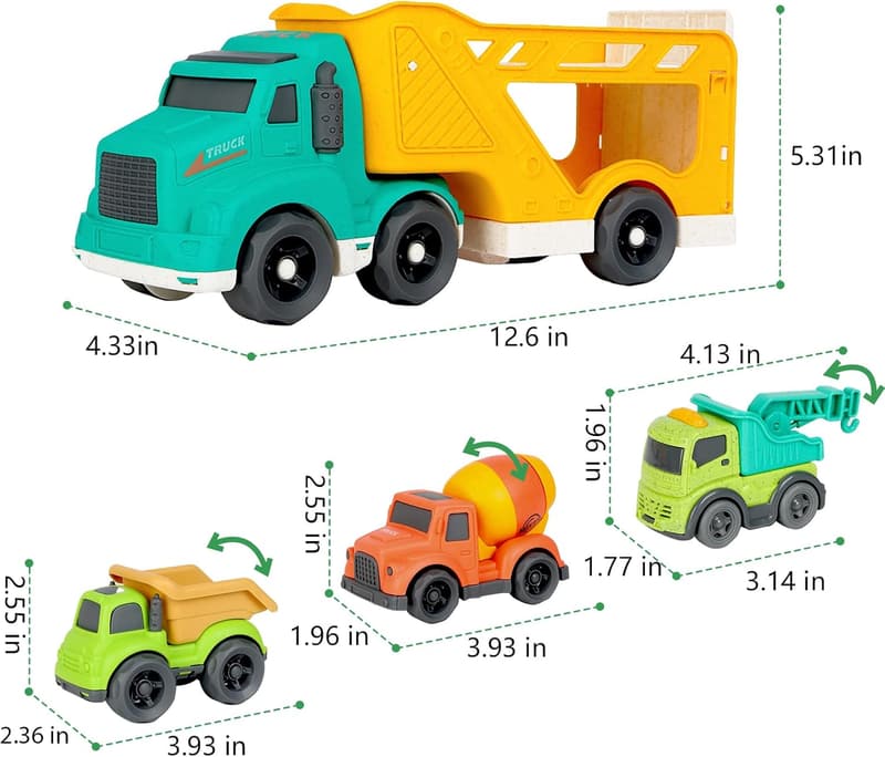 Toddler Toy Truck Set - BPA-Free Cars for Ages 2-4