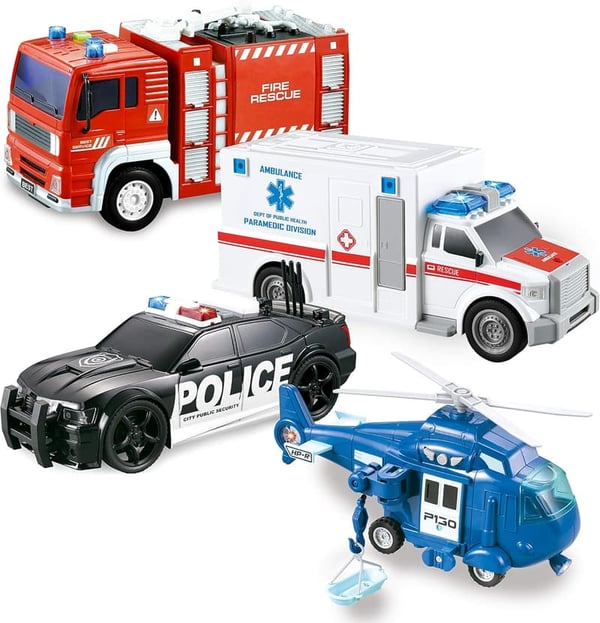 Christmas Emergency Vehicle Toy Set with Lights & Sounds for Kids