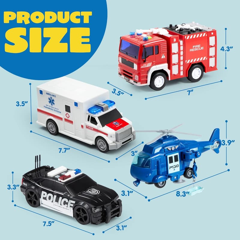 Christmas Emergency Vehicle Toy Set with Lights & Sounds for Kids