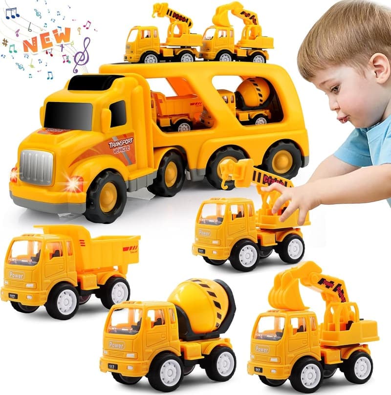 5-in-1 Construction Truck Carrier for Toddlers 1-4 Years