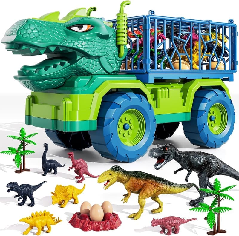 Dinosaur Transport Truck Playset with 8 Figures and Mat