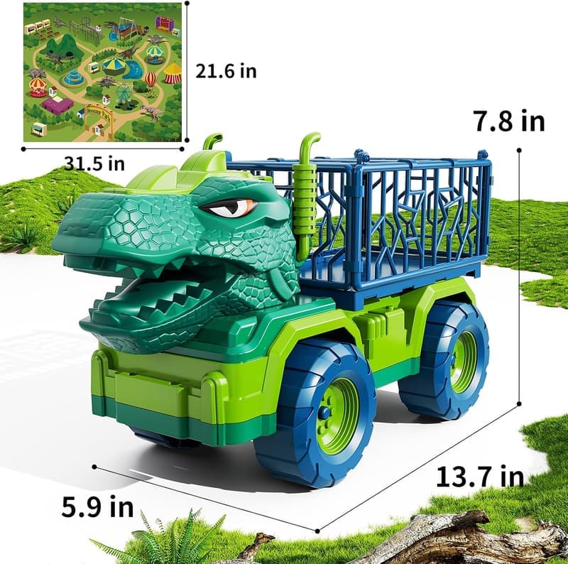 Dinosaur Transport Truck Playset with 8 Figures and Mat