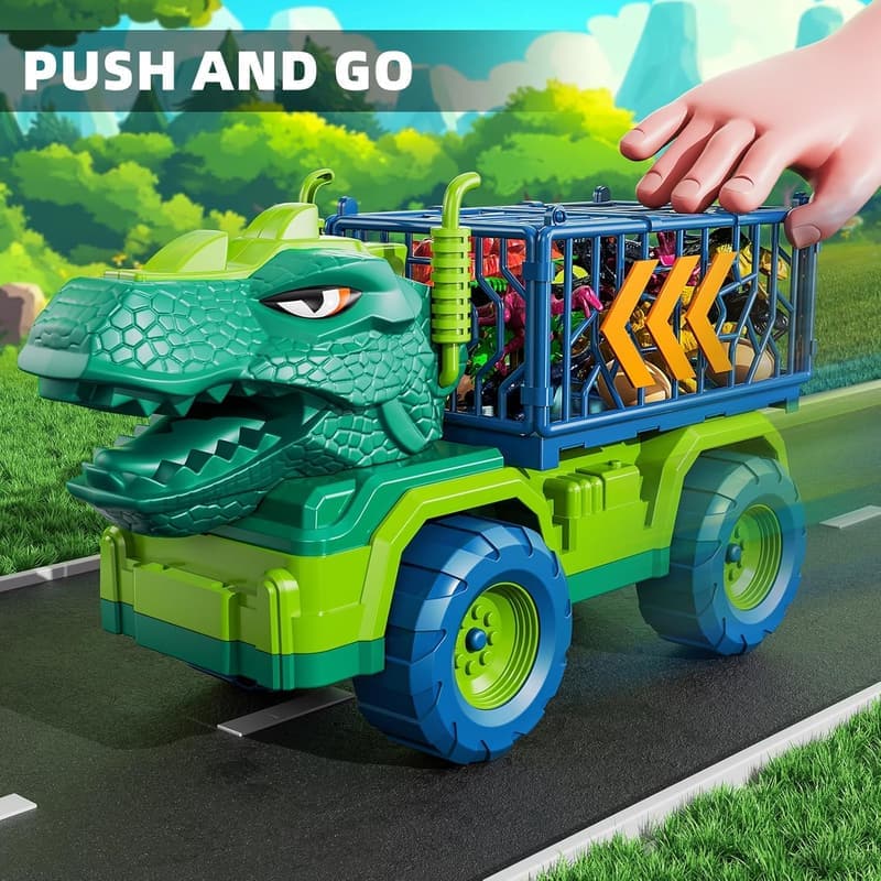 Dinosaur Transport Truck Playset with 8 Figures and Mat