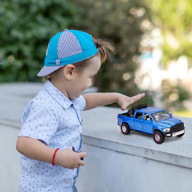 Blue RAM 1500 Diecast Toy Truck with Light & Sound for Kids 3-8