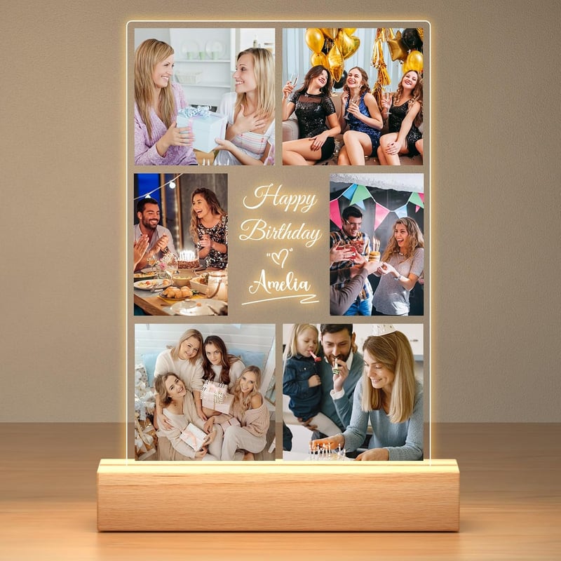 Customized Collage Picture Frame with Night Light for Birthday