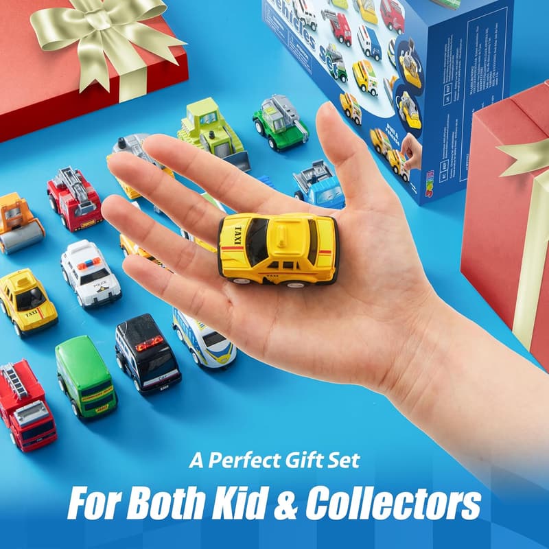 Educational Pull Back City Cars and Trucks Toy Set for Toddlers