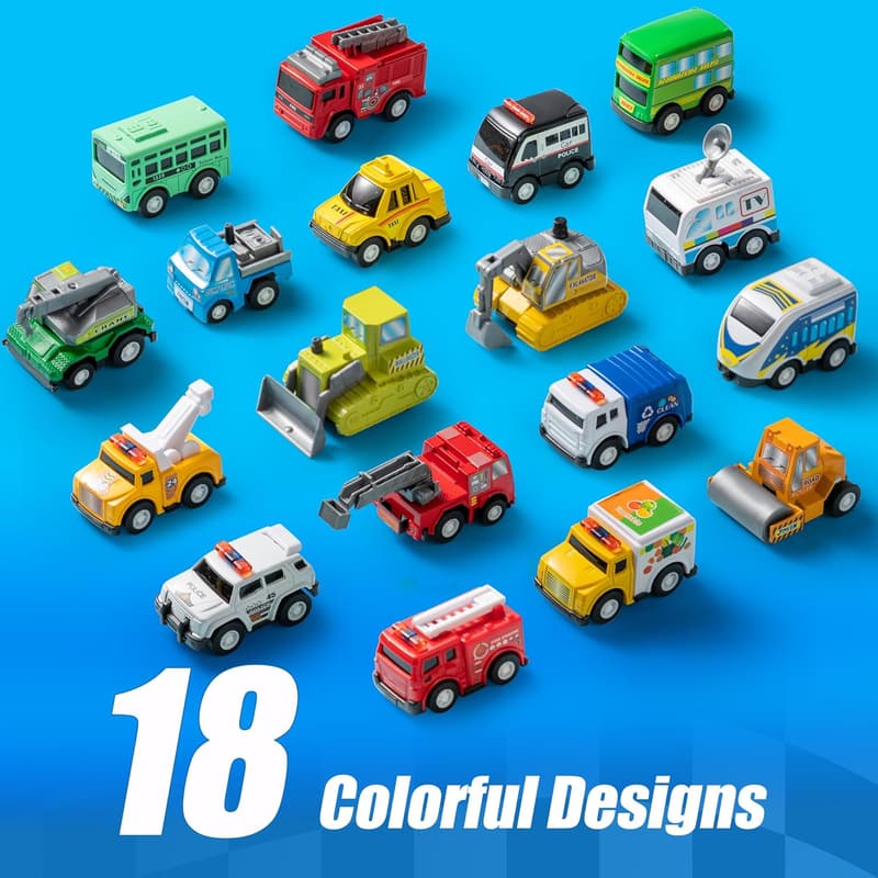 Educational Pull Back City Cars and Trucks Toy Set for Toddlers