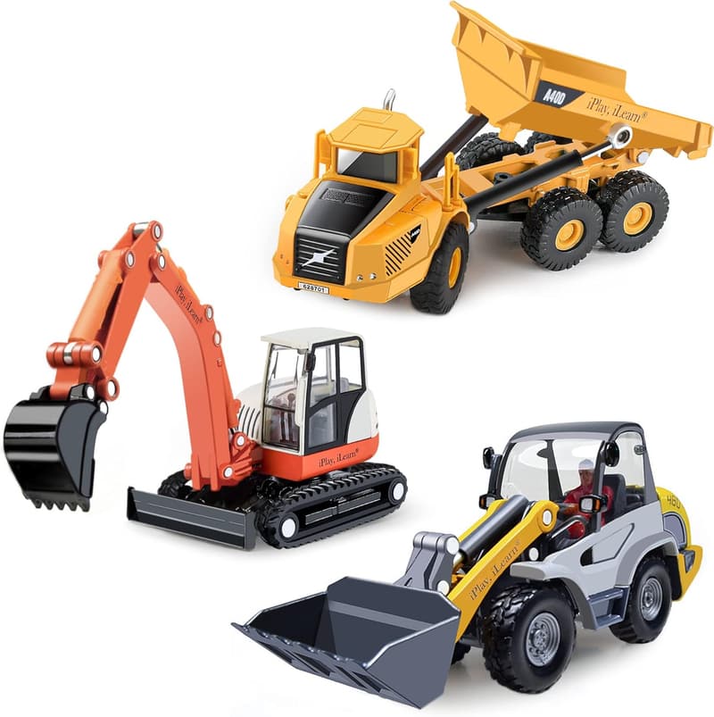 Outdoor Construction Site Playset with Metal Vehicles - Birthday Gift for Boys 3-5