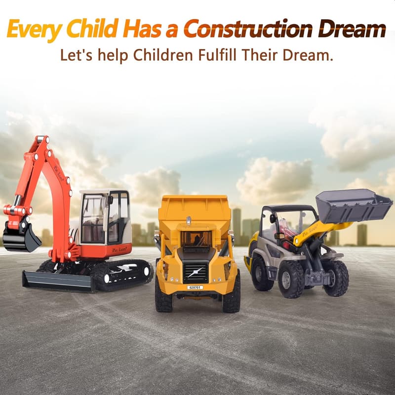 Outdoor Construction Site Playset with Metal Vehicles - Birthday Gift for Boys 3-5