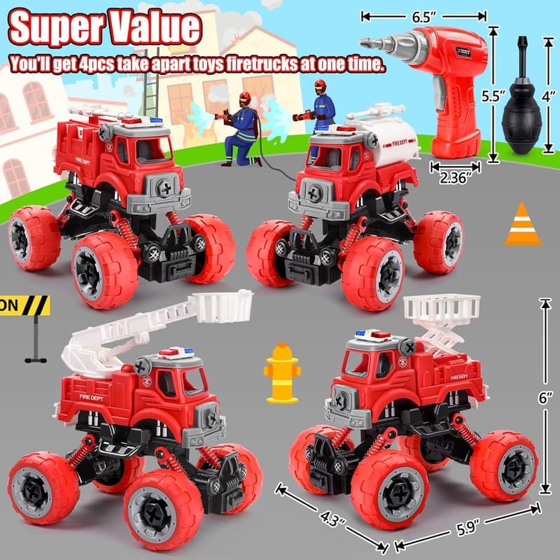 Fire Truck Building Toys Set for Kids - DIY Birthday Gift