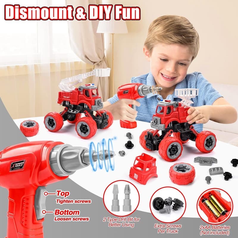 Fire Truck Building Toys Set for Kids - DIY Birthday Gift