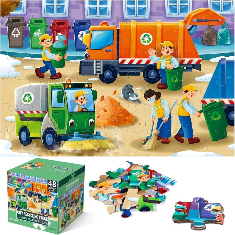 Recycling Truck Jumbo Floor Puzzle for Kids, 48 Pieces