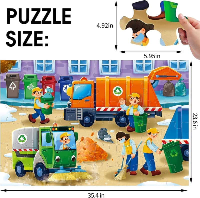 Recycling Truck Jumbo Floor Puzzle for Kids, 48 Pieces