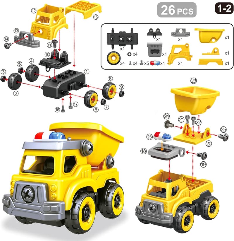 DIY Take Apart Engineering Truck Toy for Kids, Ages 3-8