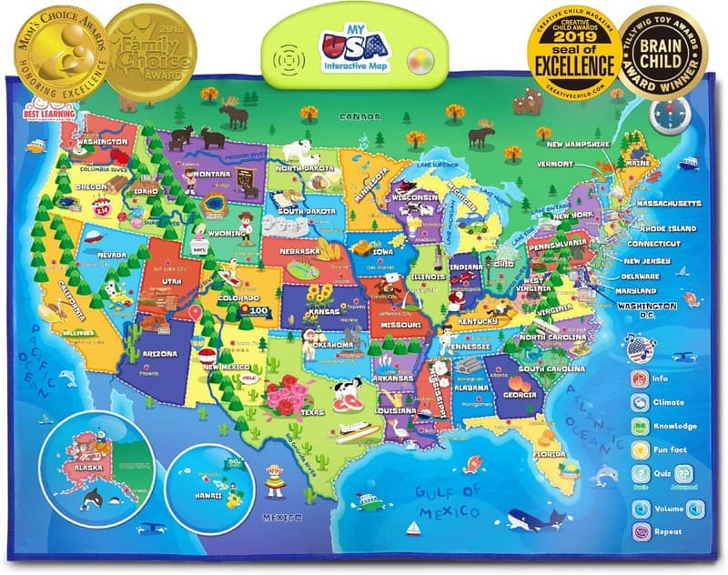 Interactive USA Map for Kids - Educational Talking Toy Ages 5-12