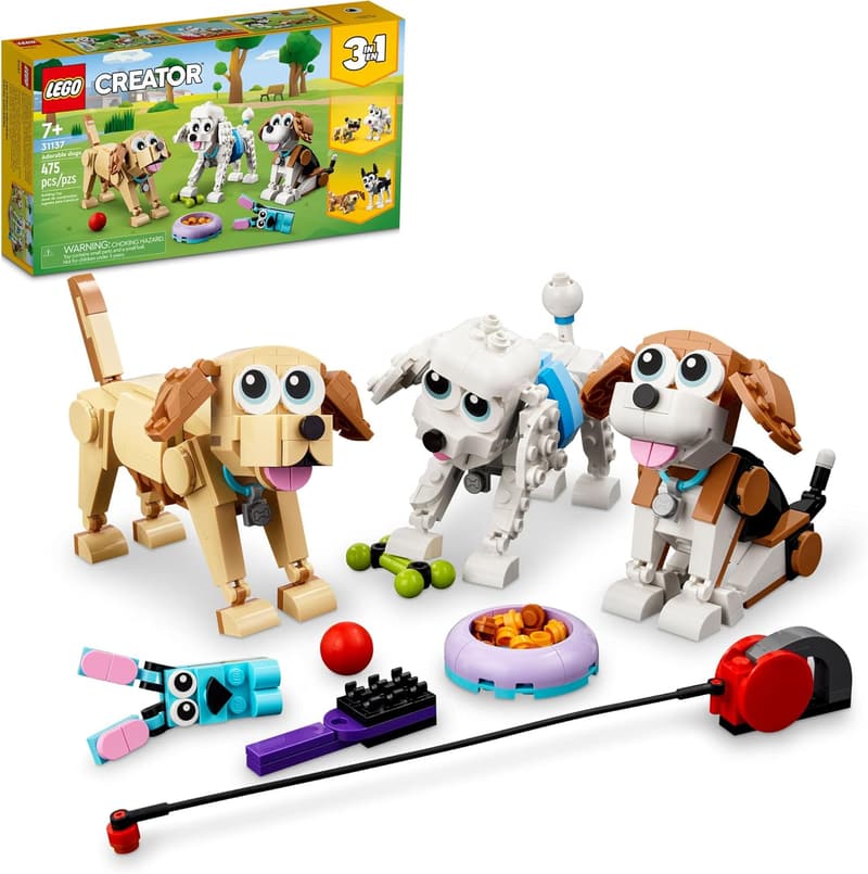 3-in-1 Adorable Dogs LEGO Building Set for Kids 7+