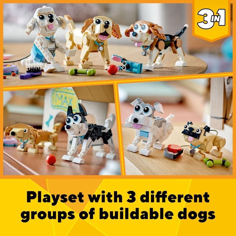 3-in-1 Adorable Dogs LEGO Building Set for Kids 7+