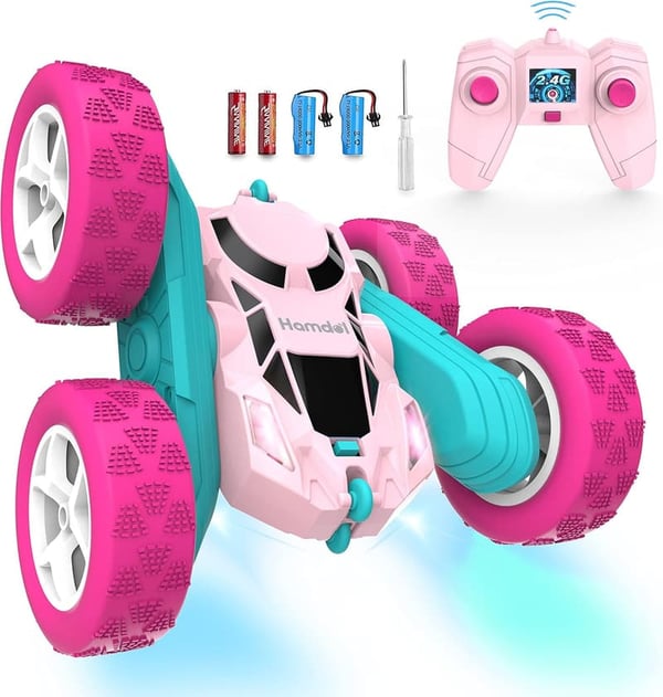 Pink RC Stunt Car with Headlights for Girls' Birthday