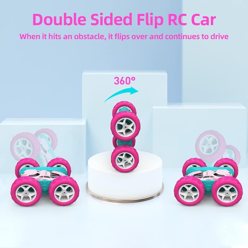 Pink RC Stunt Car with Headlights for Girls' Birthday