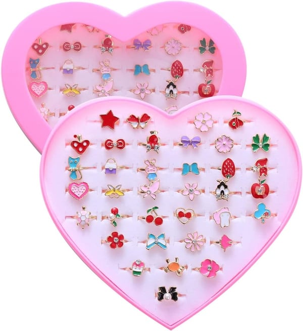 Adjustable 36pcs Dress Up Rings for Girls Ages 4-12