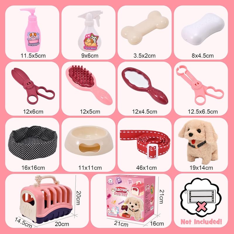 13-Piece Interactive Plush Dog Toy Playset for Kids Ages 3-6