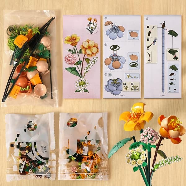 DIY Mini Bricks Flower Bouquet Set for Kids 8-12, 456 Pieces