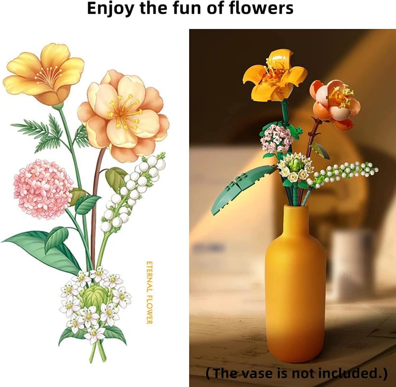 DIY Mini Bricks Flower Bouquet Set for Kids 8-12, 456 Pieces