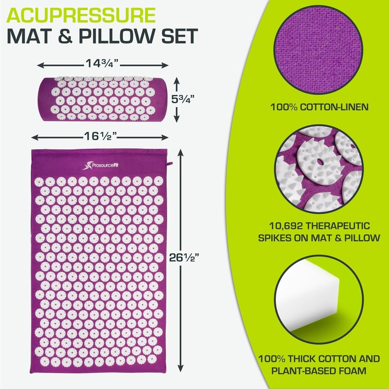 Acupressure Mat and Pillow Set for Back Pain Relief - Black/Pink