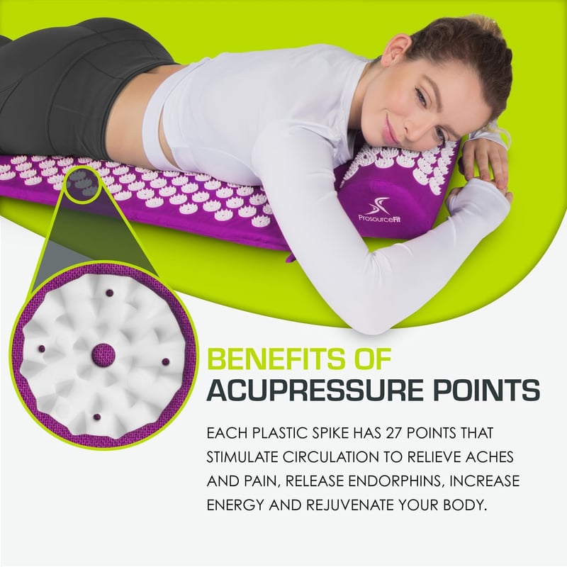 Acupressure Mat and Pillow Set for Back Pain Relief - Black/Pink