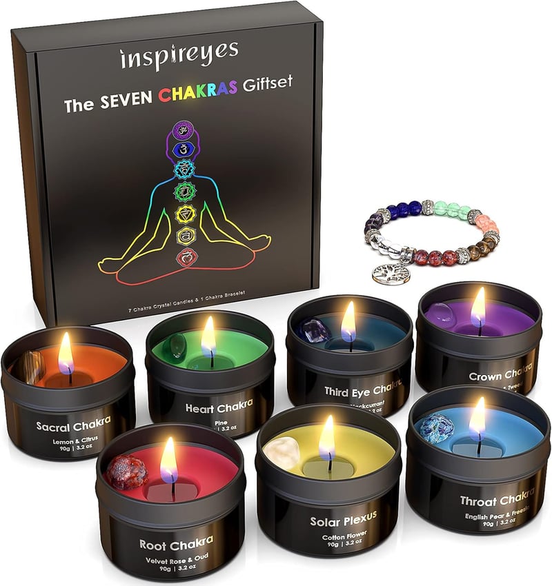 Luxury Chakra Candles Gift Set with Healing Crystals for Meditation