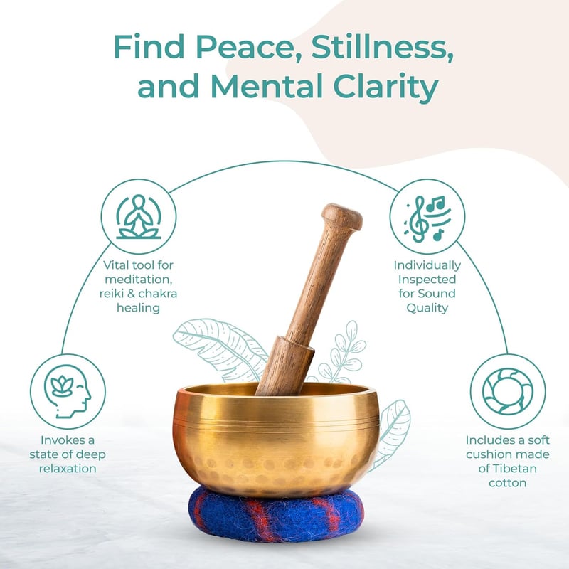 Handcrafted Tibetan Singing Bowl Set for Meditation & Stress Relief