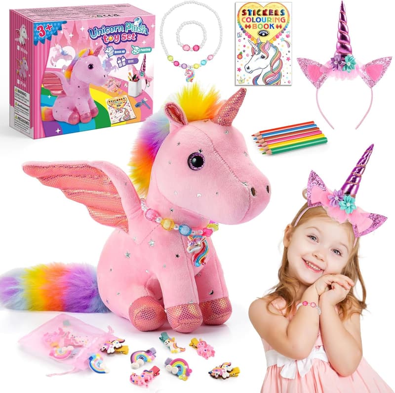 Unicorn Gift Set for Girls 3-8 | Plush Toy, Jewelry Kit & DIY Book