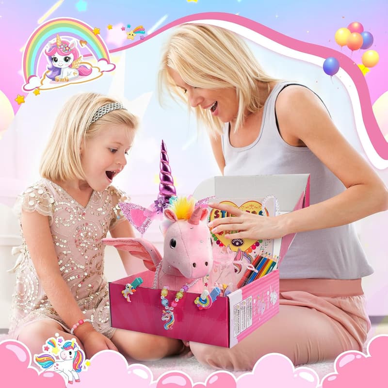 Unicorn Gift Set for Girls 3-8 | Plush Toy, Jewelry Kit & DIY Book