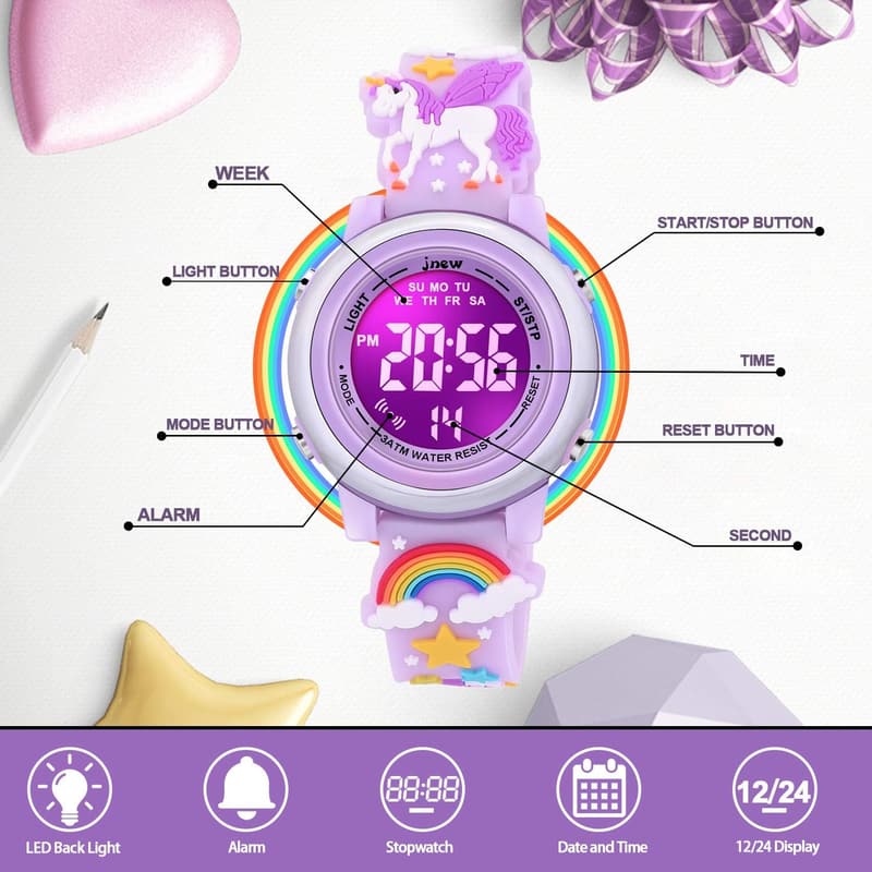 Waterproof 3D Cartoon Watches for Girls Age 3-12