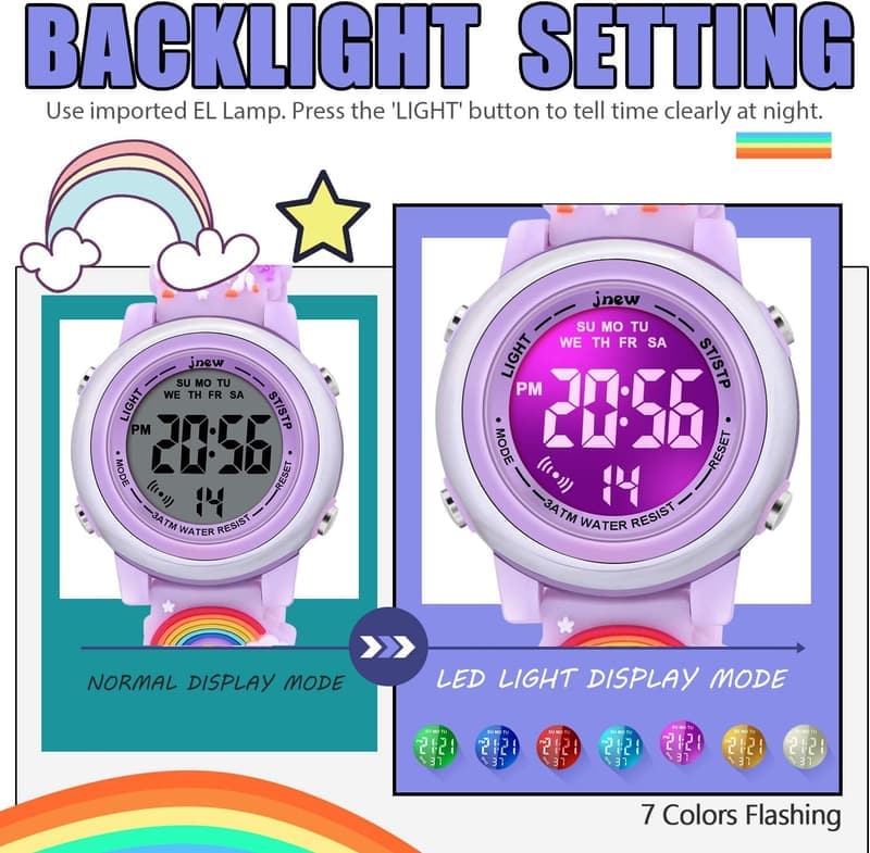 Waterproof 3D Cartoon Watches for Girls Age 3-12